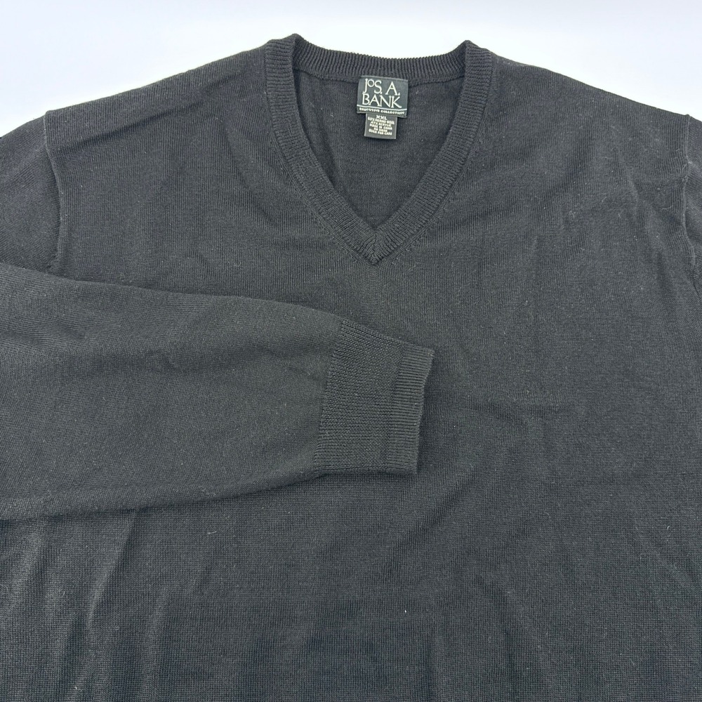 Jos A Bank V Neck Sweater Men XXL Executive Collection Black Merino‎ Wool  Blend